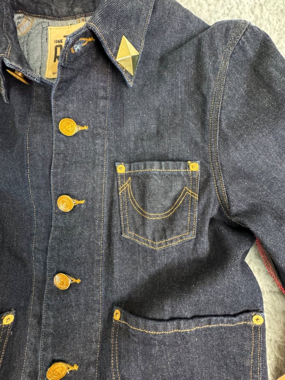 True Religion Camden Blue Collar Denim Jacket Womens M Embellished Design Retro - Picture 10 of 16